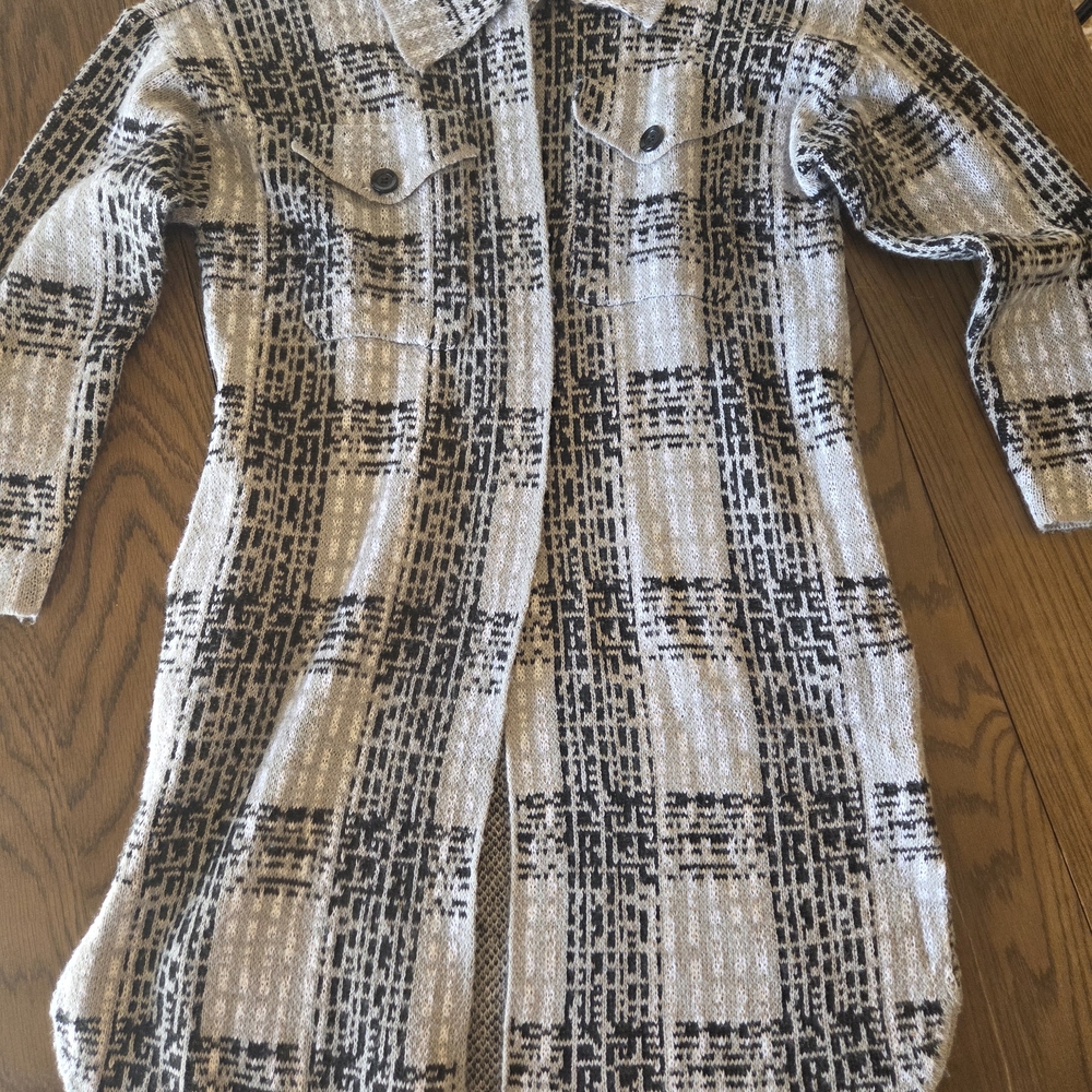 Plaid Longline Trench Coat - Gray & Black - Picture 3 of 5